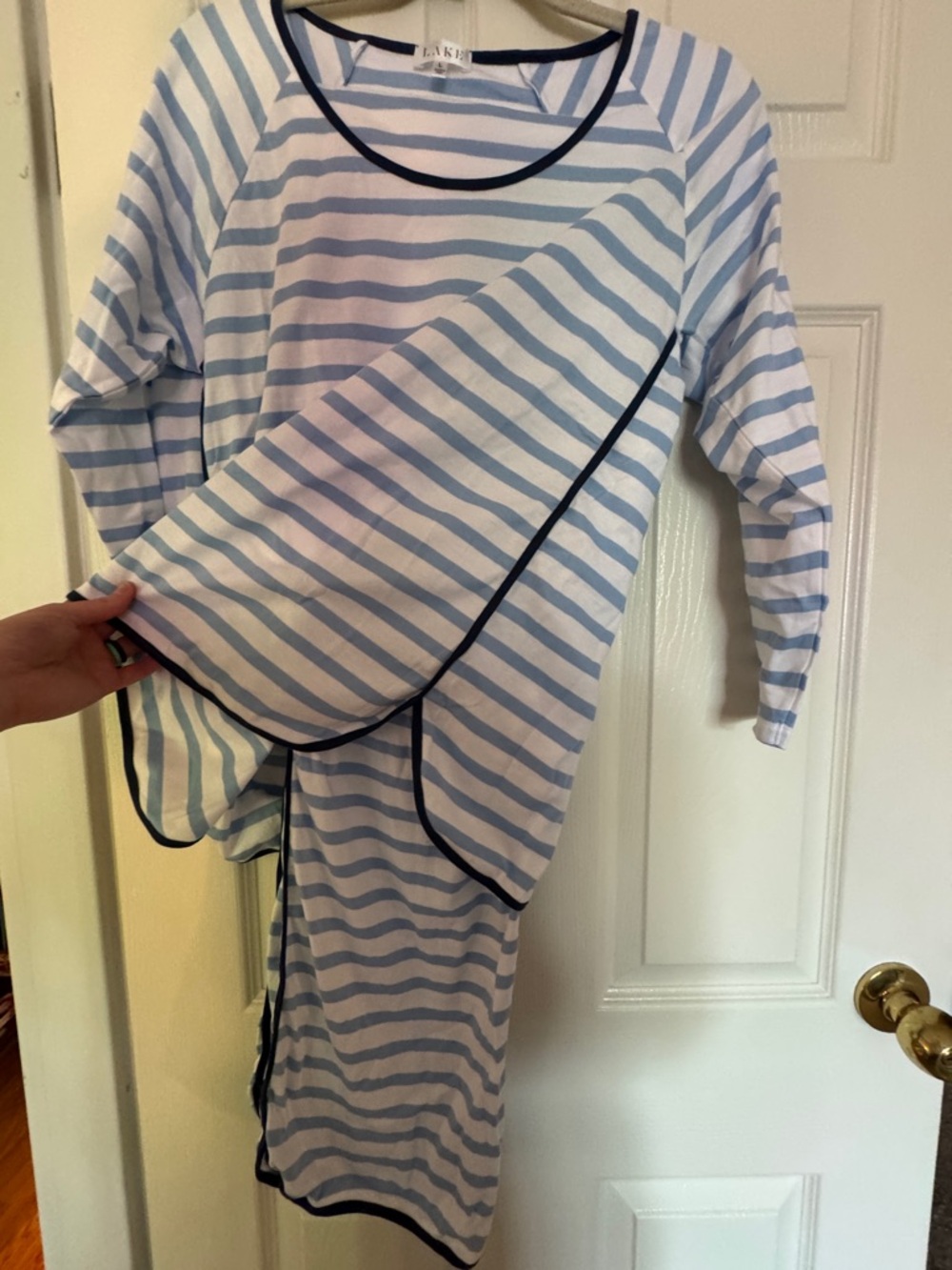 NWOT Lake Pajamas: Pima Long-Long Set in Hydrangea & Navy - Picture 7 of 11